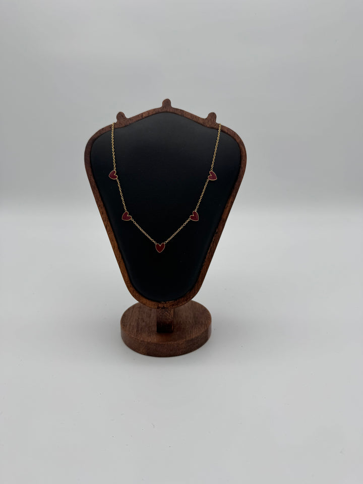 Collier cœurs bordeaux
