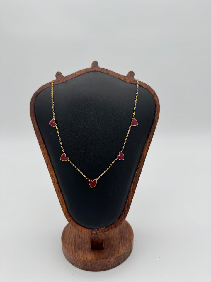 Collier cœurs bordeaux